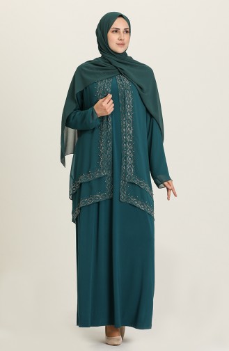 Petrol Hijab Evening Dress 5105-03