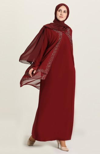 Claret Red Hijab Evening Dress 5105-04