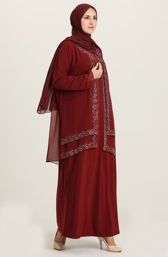 Claret Red Hijab Evening Dress 5105-04