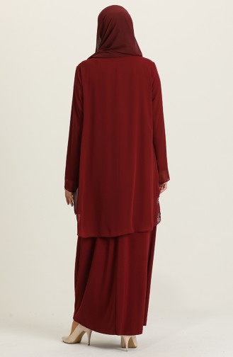 Claret Red Hijab Evening Dress 5105-04