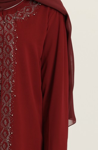 Claret Red Hijab Evening Dress 5105-04