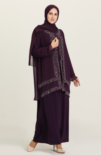 Plum Hijab Evening Dress 5105-06