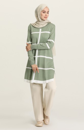 Çizgi Desenli Triko Tunik 557-04 Mint Yeşili