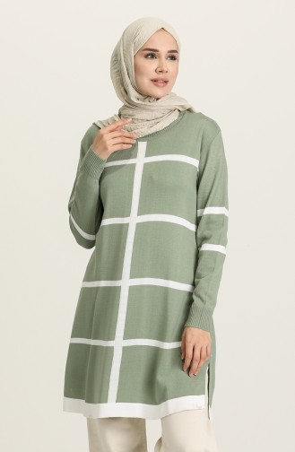 Çizgi Desenli Triko Tunik 557-04 Mint Yeşili