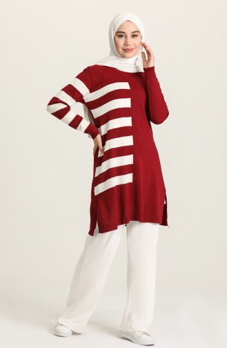 Çizgili Triko Kazak 567-01 Bordo