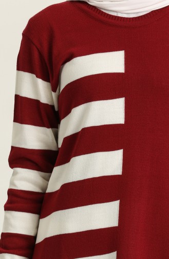 Çizgili Triko Kazak 567-01 Bordo