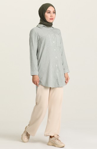 Cizgili Cepli Tunik 9602-01 Yeşil