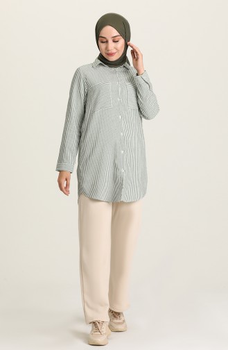 Cizgili Cepli Tunik 9602-01 Yeşil