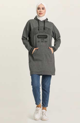 Cepli Baskili Kapüşonlu Sweatshirt 9588-04 Füme