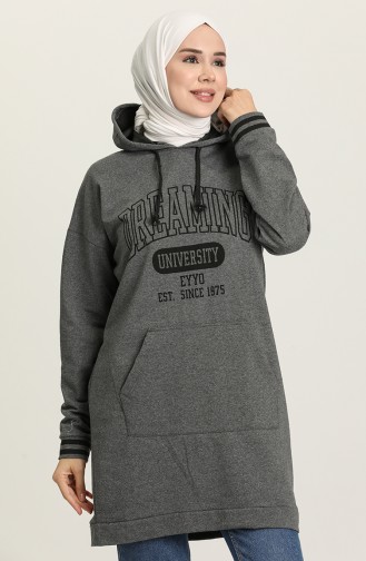 Cepli Baskili Kapüşonlu Sweatshirt 9588-04 Füme