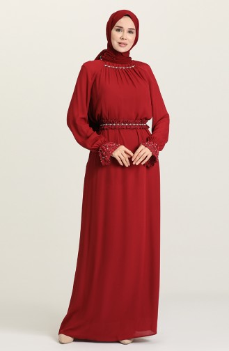 Claret Red Hijab Evening Dress 61110-01