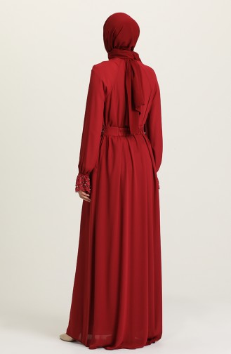 Claret Red Hijab Evening Dress 61110-01