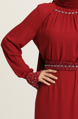 Claret Red Hijab Evening Dress 61110-01