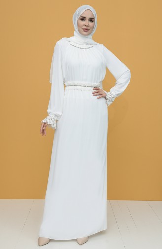 White Hijab Evening Dress 61110-02