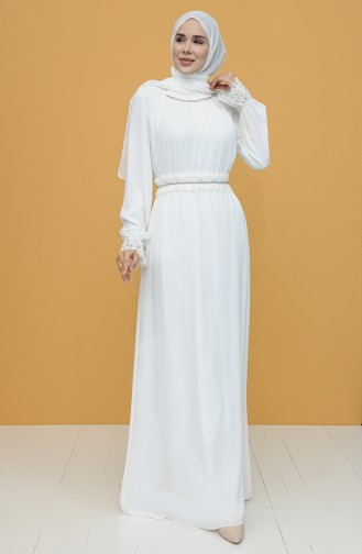 White Hijab Evening Dress 61110-02