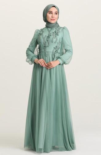 Green Almond Hijab Evening Dress 3406-01