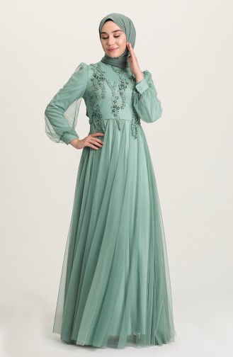 Green Almond Hijab Evening Dress 3406-01