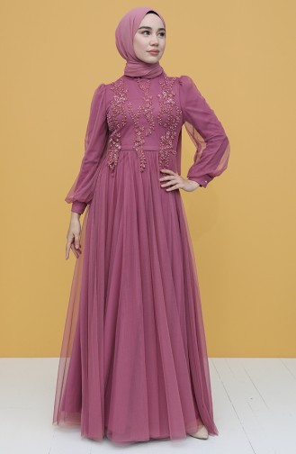 Dusty Rose Hijab Evening Dress 3406-03