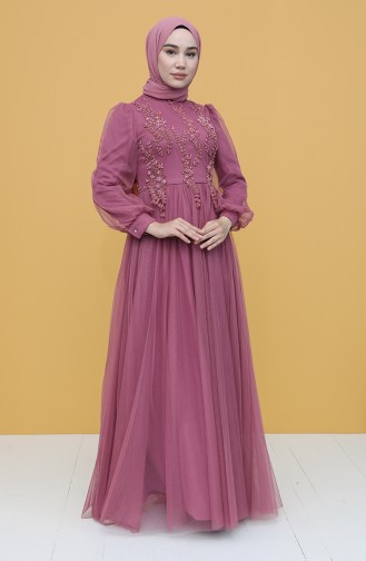 Dusty Rose Hijab Evening Dress 3406-03