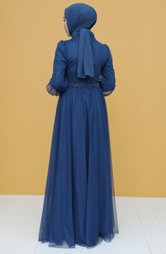 Indigo Hijab Evening Dress 3406-04