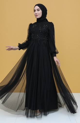 Black Hijab Evening Dress 3406-07