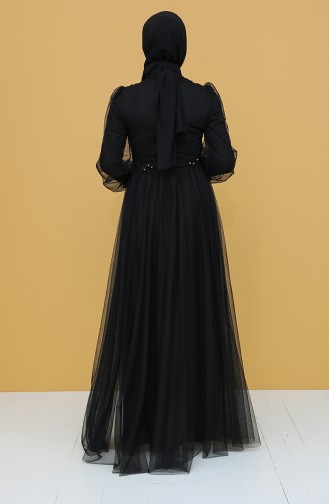 Black Hijab Evening Dress 3406-07