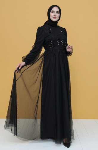 Black Hijab Evening Dress 3407-06