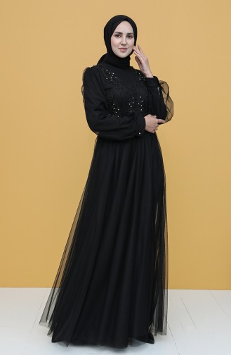 Black Hijab Evening Dress 3407-06