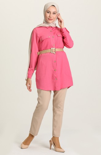 Kemerli Cep Detayli Tunik 9632-06 Pembe