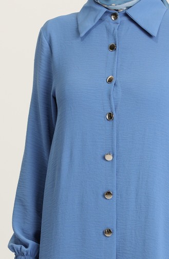 Düğmeli Tunik Pantolon İkili Takım 1004-07 Mavi