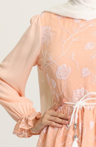 İpli Kemerli Kat Kat Elbise 61244-01 Somon