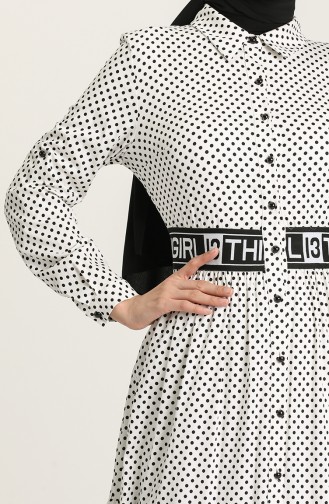 Puantiyeli Düğmeli Elbise 61304-03 Beyaz