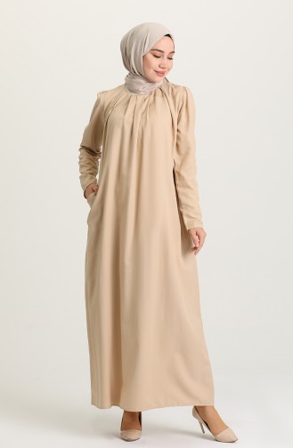 Beige Hijab Kleider 3312-06