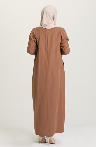 Omzu Büzgü Detaylı Elbise 3312-07 Camel