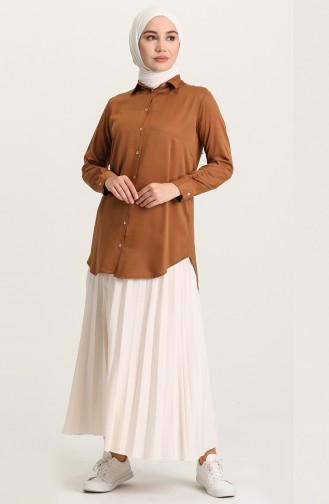 Düğmeli Tunik 9603-03 Camel