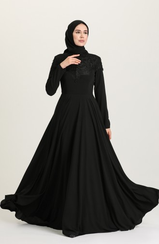 Black Hijab Evening Dress 61138-01