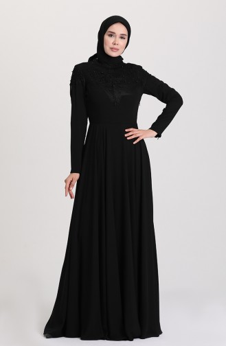 Black Hijab Evening Dress 61138-01