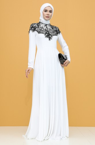 Ecru Hijab Evening Dress 61138-03