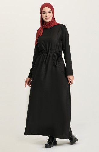 Beli Büzgülü Elbise 3305-01 Siyah
