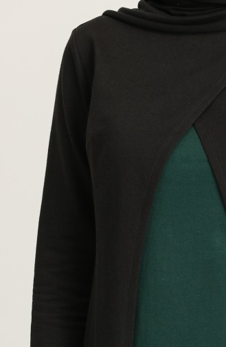 Takım Görünümlü Iki Iplik Elbise 3315-09 Siyah Zümrüt Yeşili