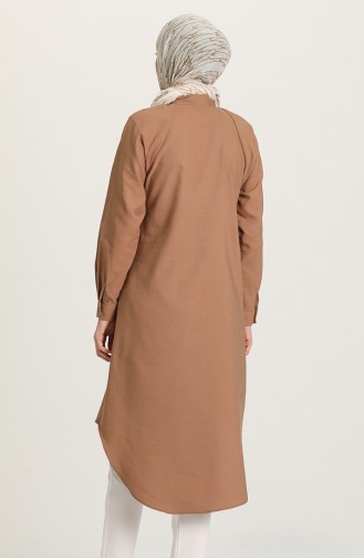 Doğal Kumaş Düğmeli Uzun Tunik 3310-05 Camel