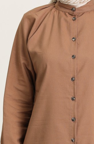 Doğal Kumaş Düğmeli Uzun Tunik 3310-05 Camel