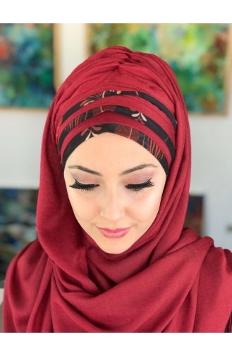 Bordo Drapeli Hazır Türban HZSL43-01 Bordo