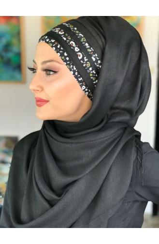 Çiçekli Hazır Türban HZSL39-01 Siyah