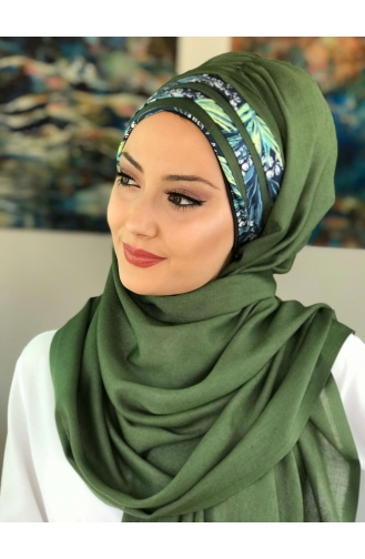 Drapeli Yeşil Tesettür Şal HZRSL24-01 Yeşil