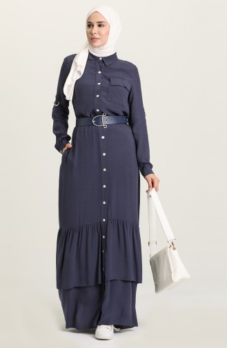 Navy Blue Hijab Dress 61308-03
