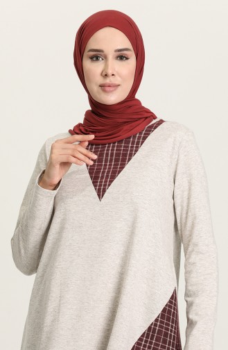 Ekose Garnili Tunik 3314-05 Bej Bordo