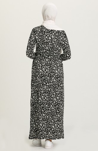 Leopar Desenli Elbise 1055-01 Siyah Beyaz