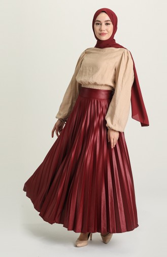Pliseli Bayan Etek 1041-06 Bordo