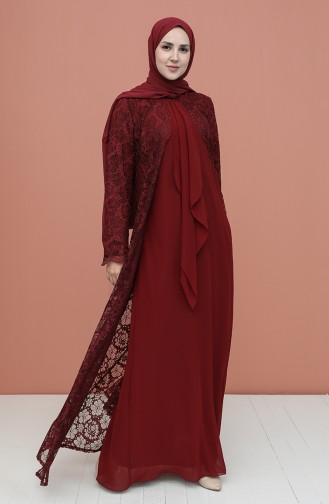 Claret Red Hijab Evening Dress 3001-04